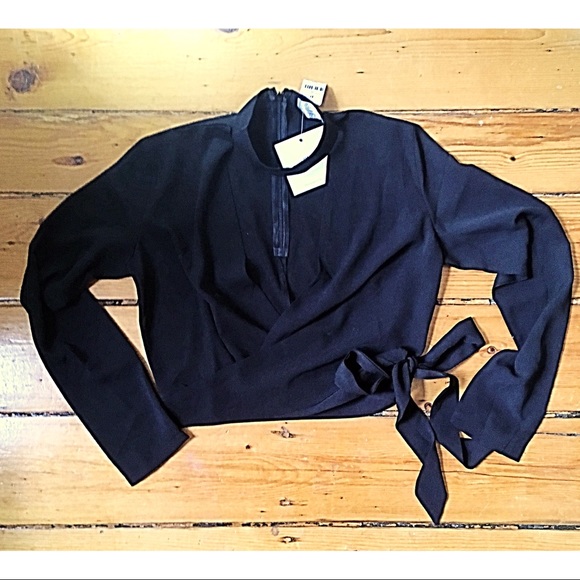 NWT LF choker collar long-sleeved wrap crop top XS - Picture 4 of 8